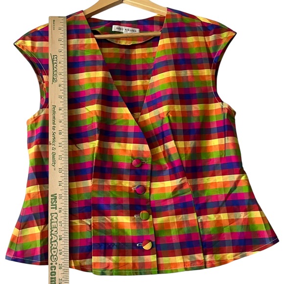 Kent Nielsen Multicolor Plaid Sleeveless Button Up Top‎ Colorful Size M - Picture 7 of 8
